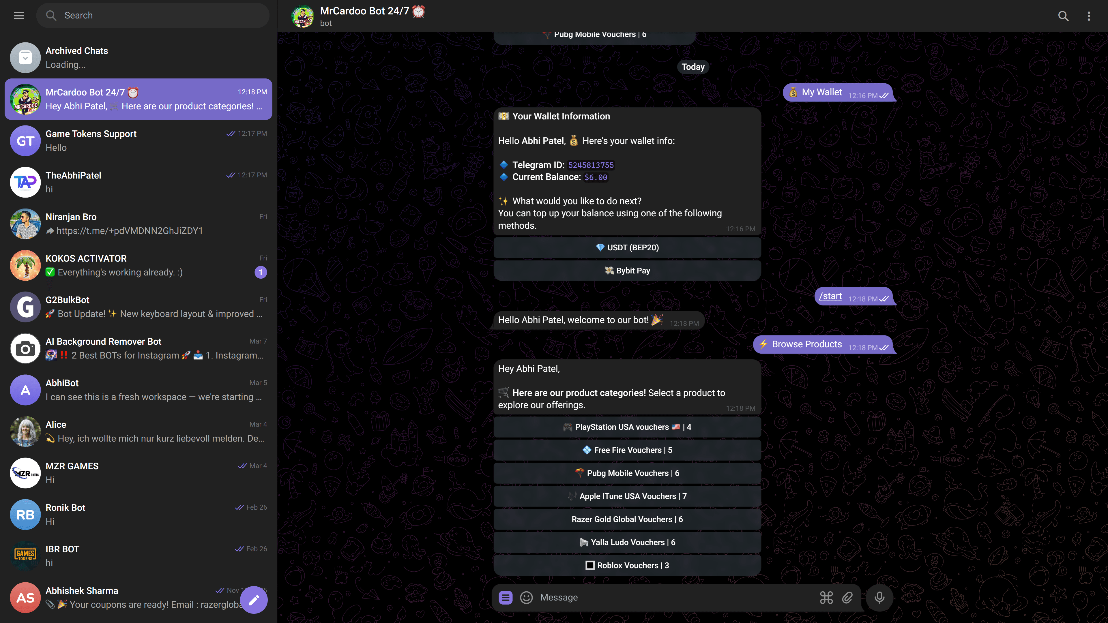 Telegram Bot screenshot
